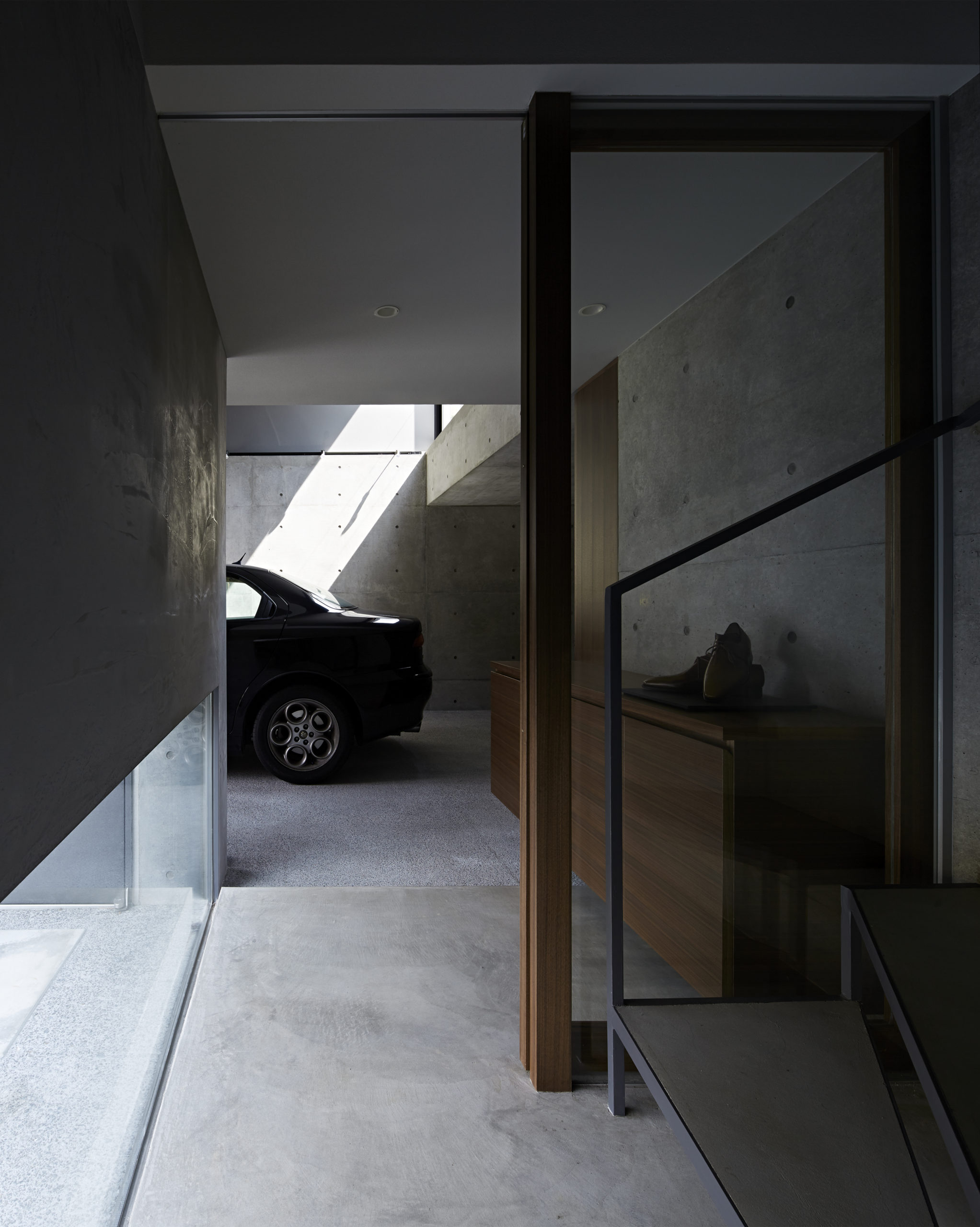 garage house with morning light courtyard