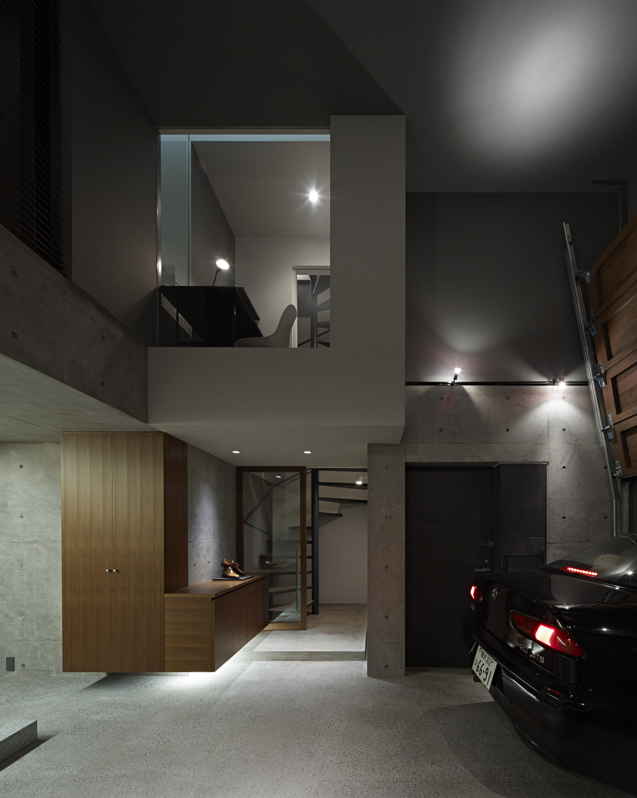 garage house with morning light courtyard
